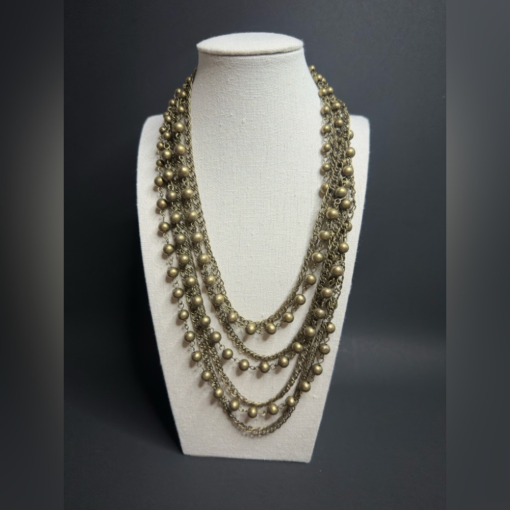 Vintage Unbranded Multi Strand Gold Tone Chain Necklace With Textured Bead Links